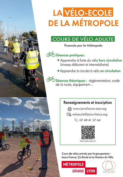 Flyer pour la vélo-école de la métropole du grand Lyon