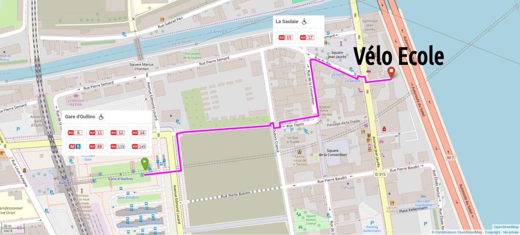 Plan de la vélo école d'Oullins. À proximité du métro B