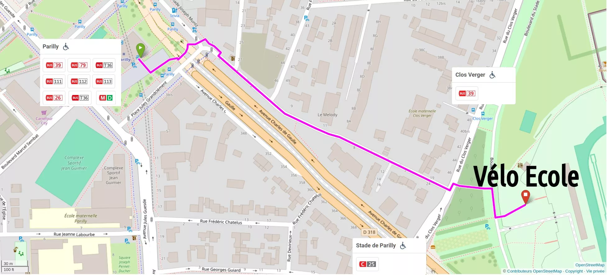 Plan de la vélo école du parc de Pailly. À proximité du métro D